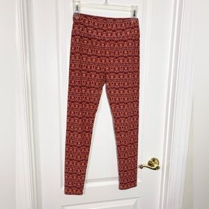 LuLaRoe Bird Flower Pattern Leggings Pink White Maroon OS